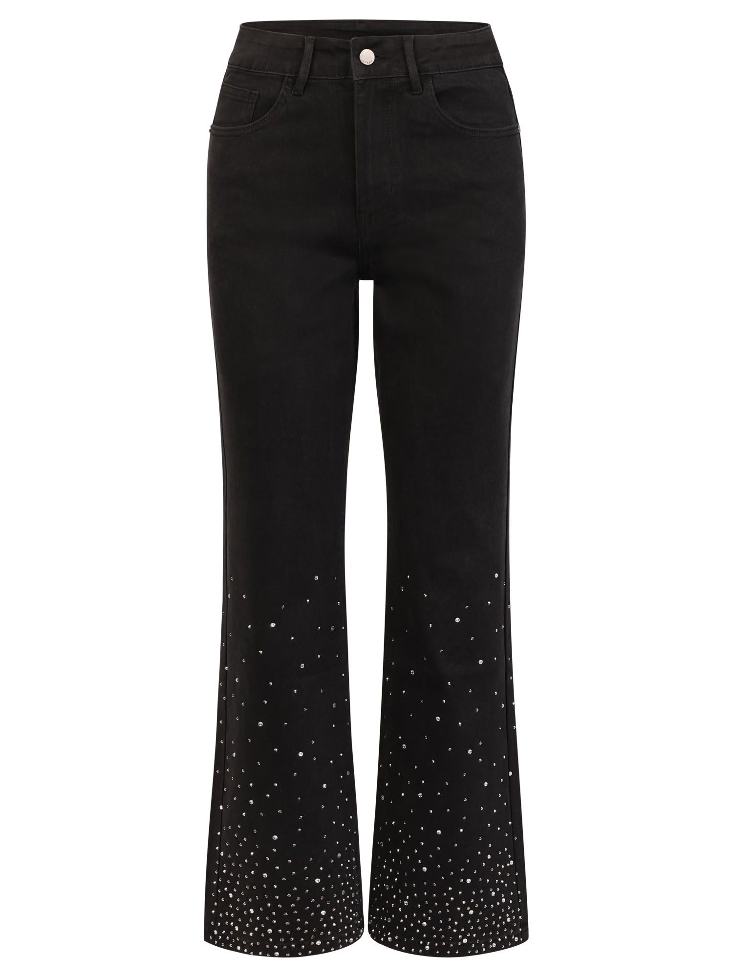 Cropped Jeans mit Kristallsteinen | schwarz