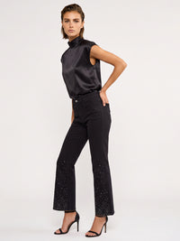 Cropped Jeans mit Kristallsteinen | schwarz