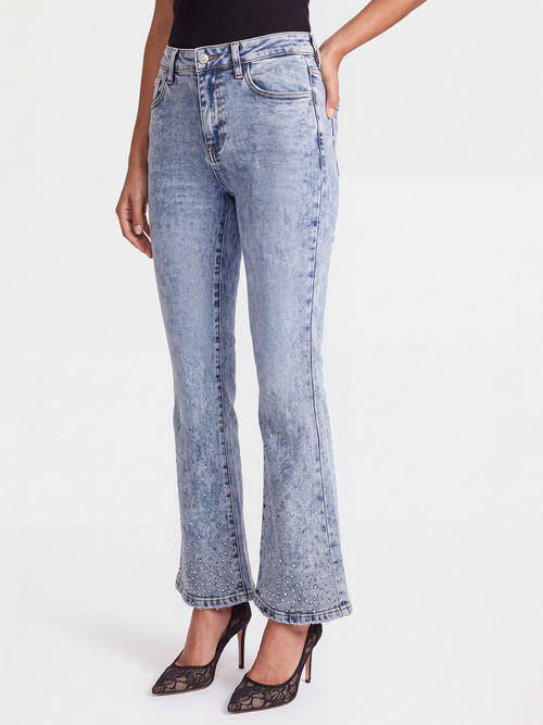Cropped Jeans mit Kristallsteinen | acid wash image 1