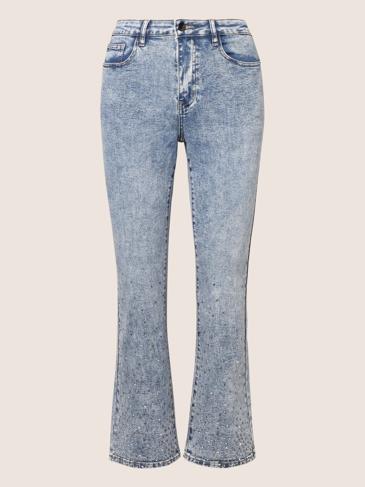 Cropped Jeans mit Kristallsteinen | acid wash