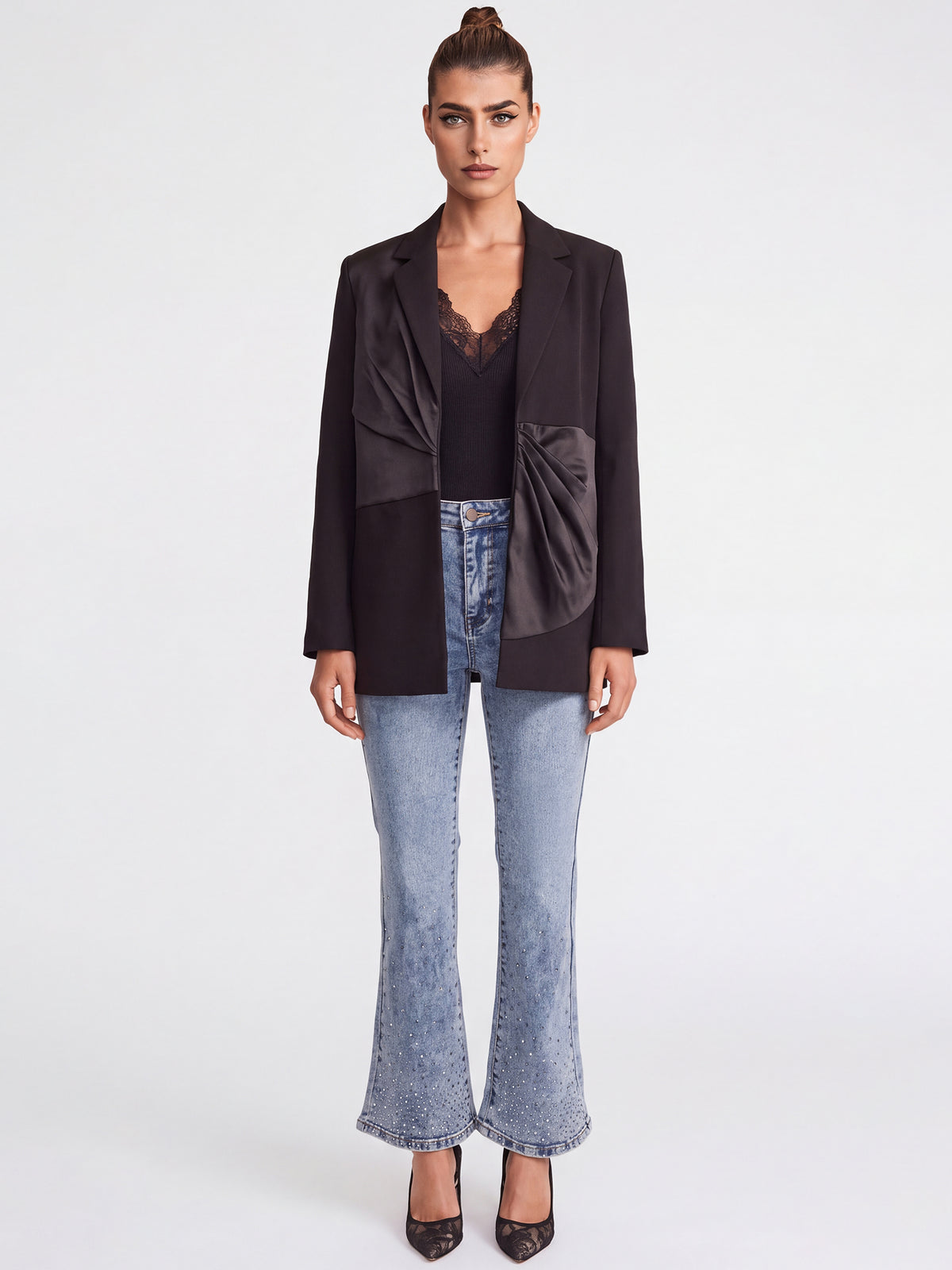 Cropped Jeans mit Kristallsteinen | acid wash