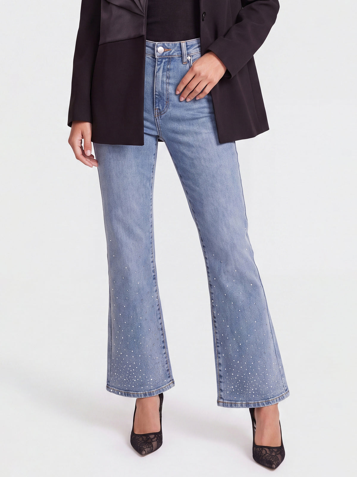 Cropped Jeans mit Kristallsteinen | hellblau