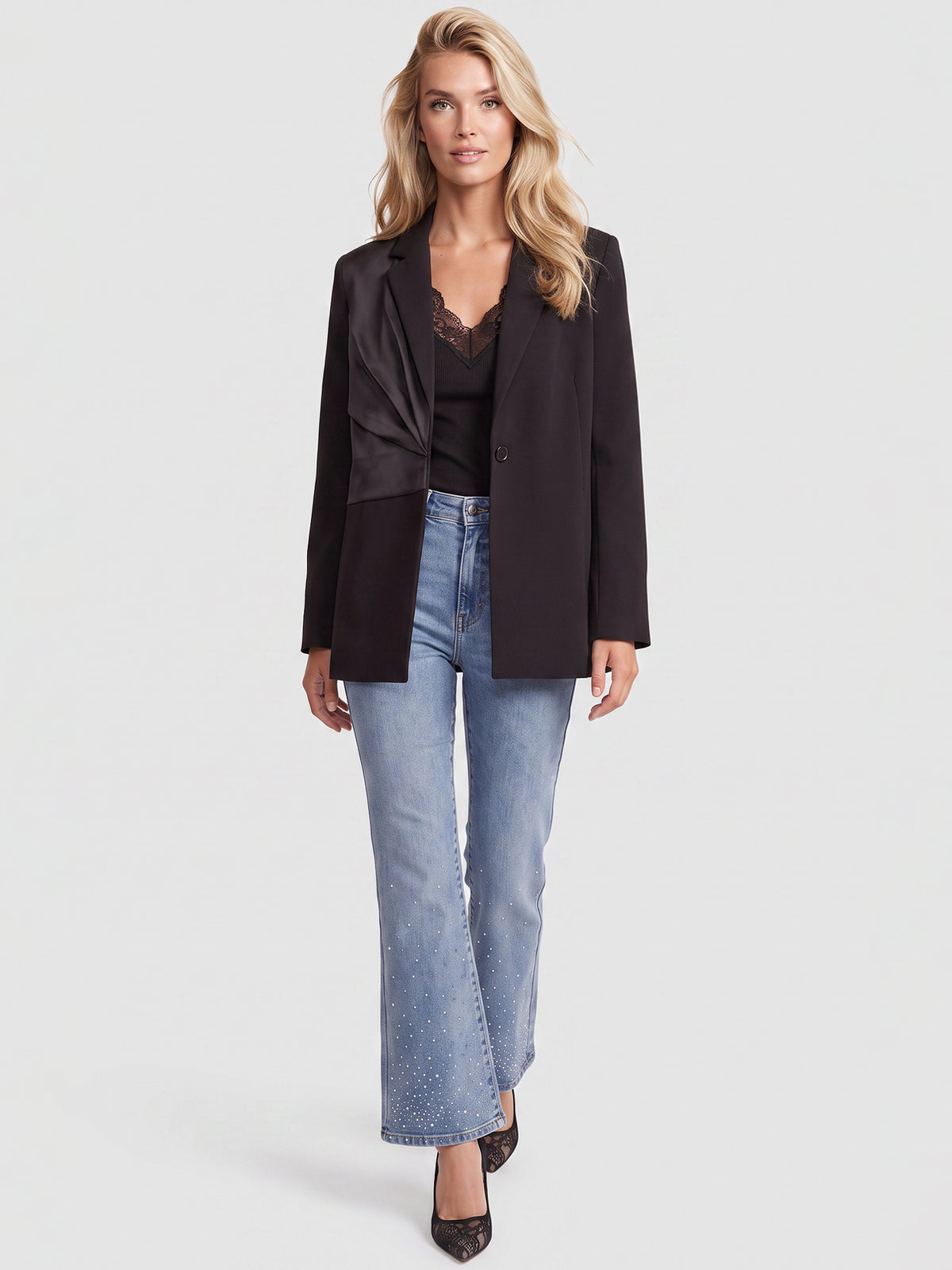 Cropped Jeans mit Kristallsteinen | hellblau