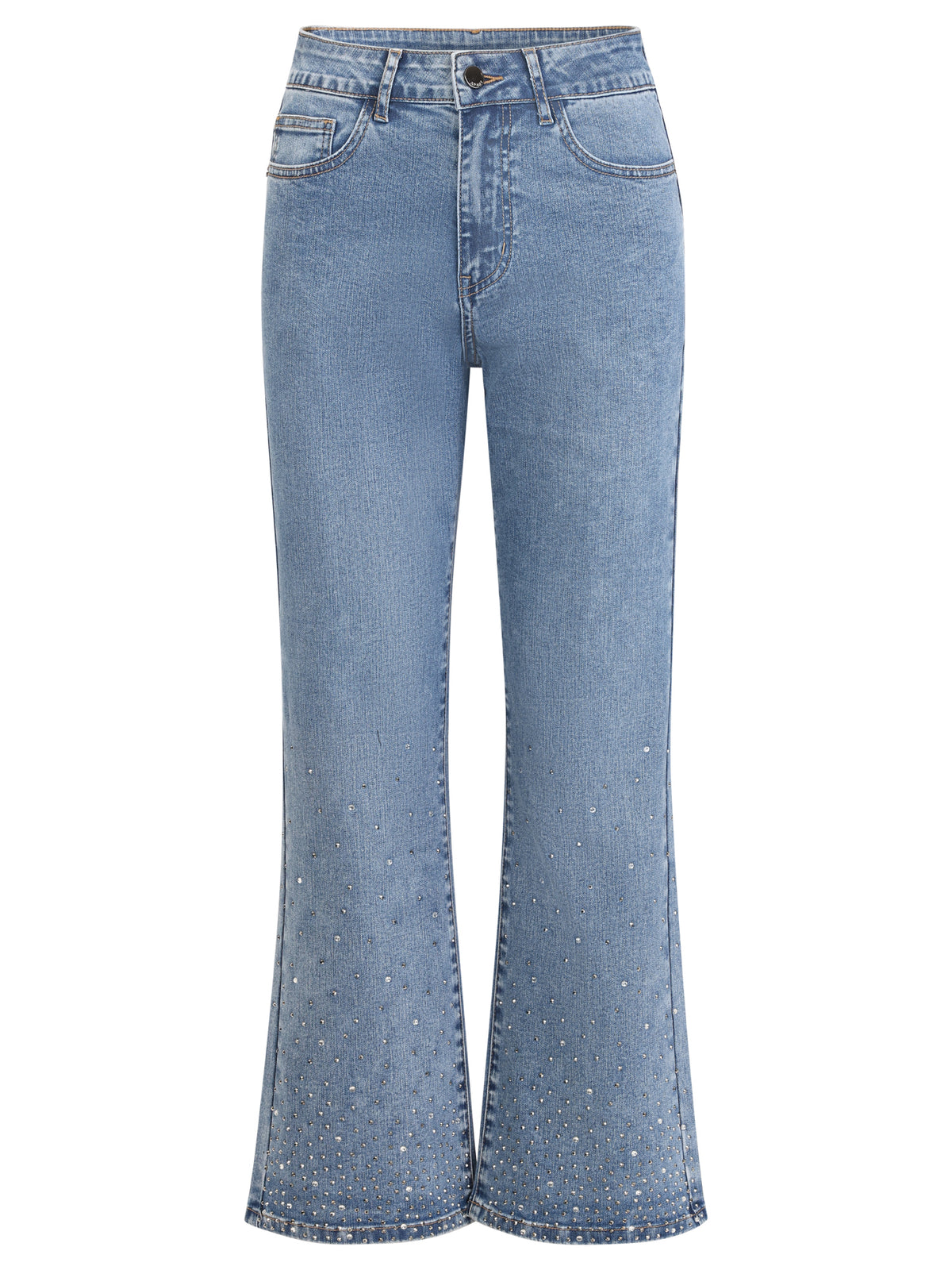 Cropped Jeans mit Kristallsteinen | hellblau