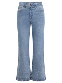 Cropped Jeans mit Kristallsteinen | hellblau