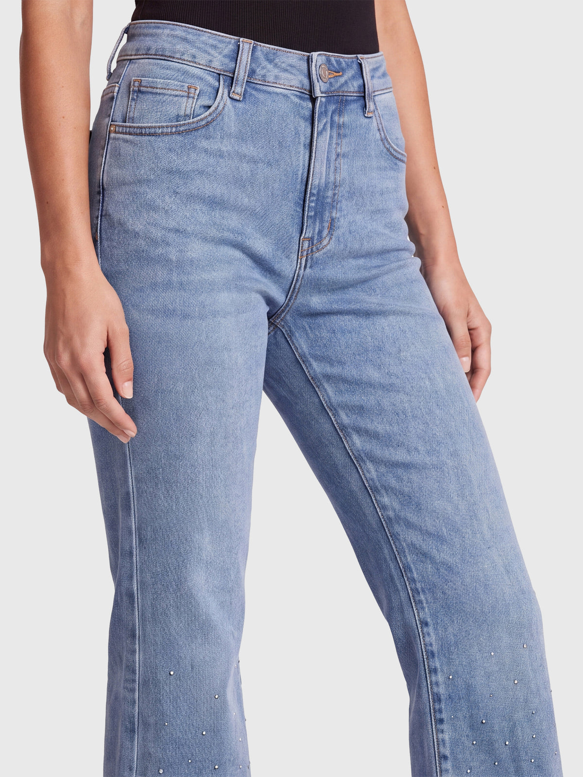 Cropped Jeans mit Kristallsteinen | hellblau