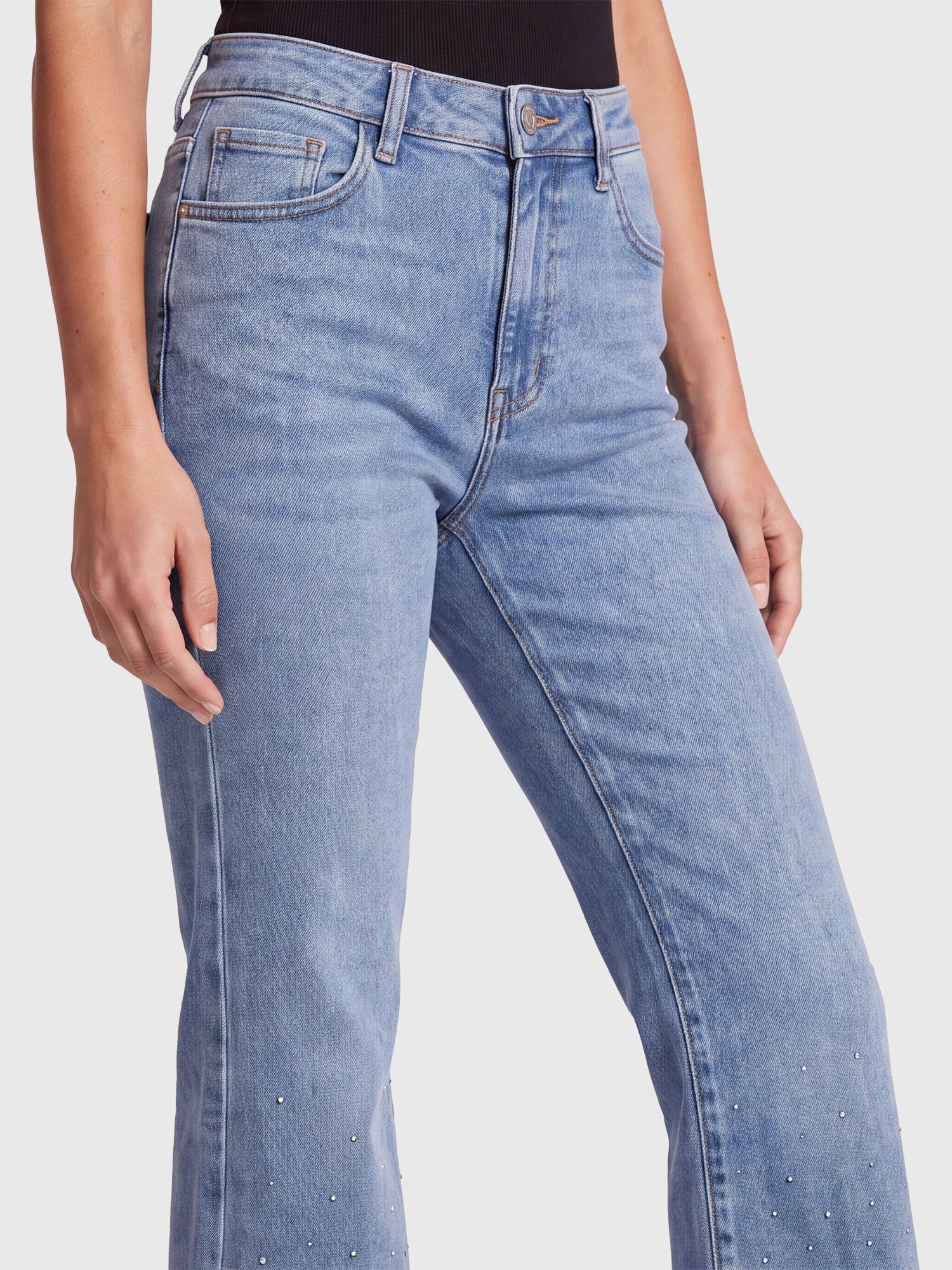 Cropped Jeans mit Kristallsteinen | hellblau