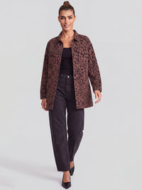 Oversized Jeansjacke mit Allover-Leo-Dessin | braun-schwarz