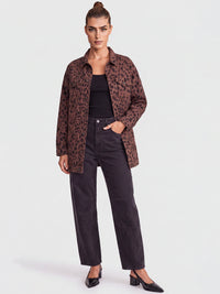 Oversized Jeansjacke mit Allover-Leo-Dessin | braun-schwarz
