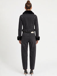 Jeansjacke mit abnehmbarem Fellimitatkragen | schwarz