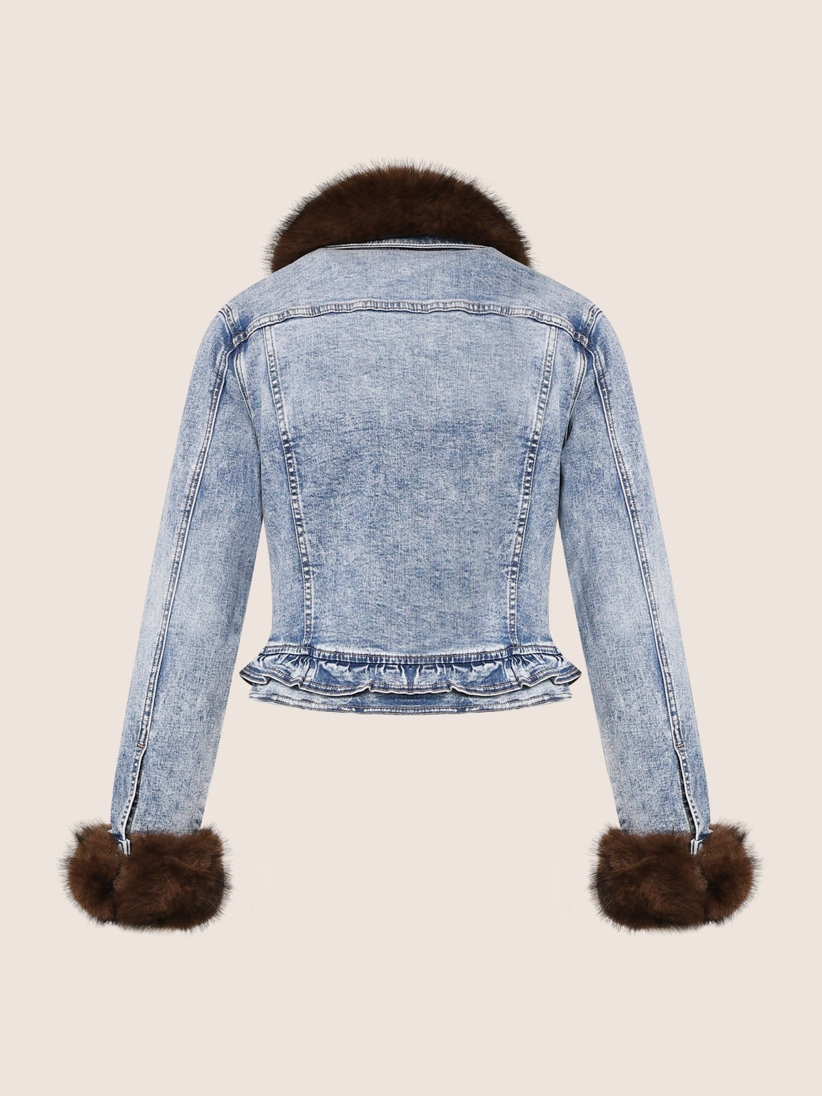 Jeansjacke mit abnehmbarem Fellimitatkragen | acid wash-braun