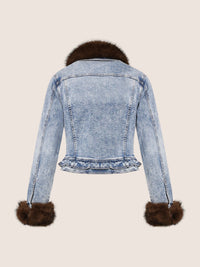 Jeansjacke mit abnehmbarem Fellimitatkragen | acid wash-braun