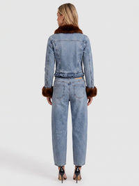 Jeansjacke mit abnehmbarem Fellimitatkragen | hellblau-braun