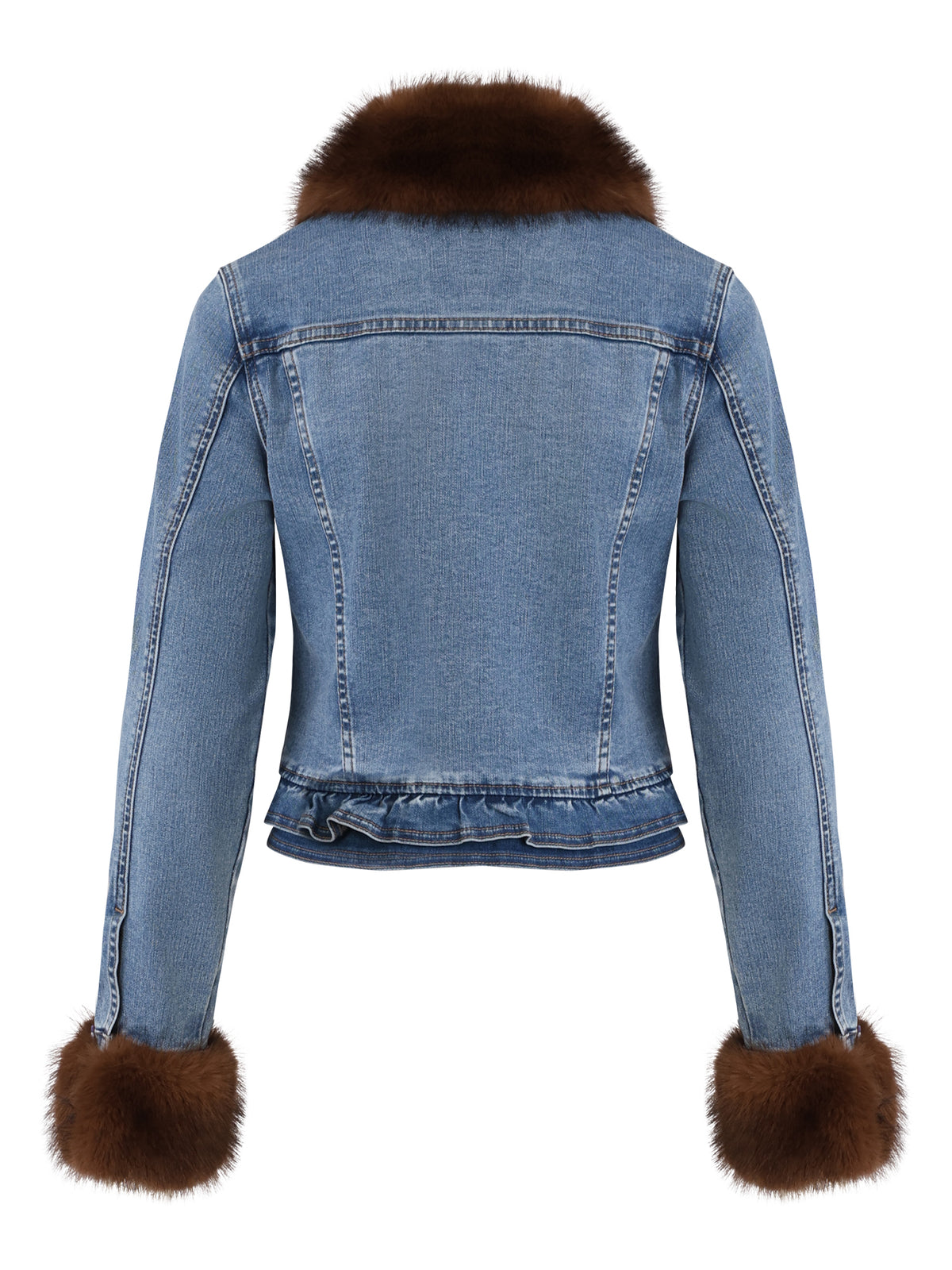 Jeansjacke mit abnehmbarem Fellimitatkragen | hellblau-braun