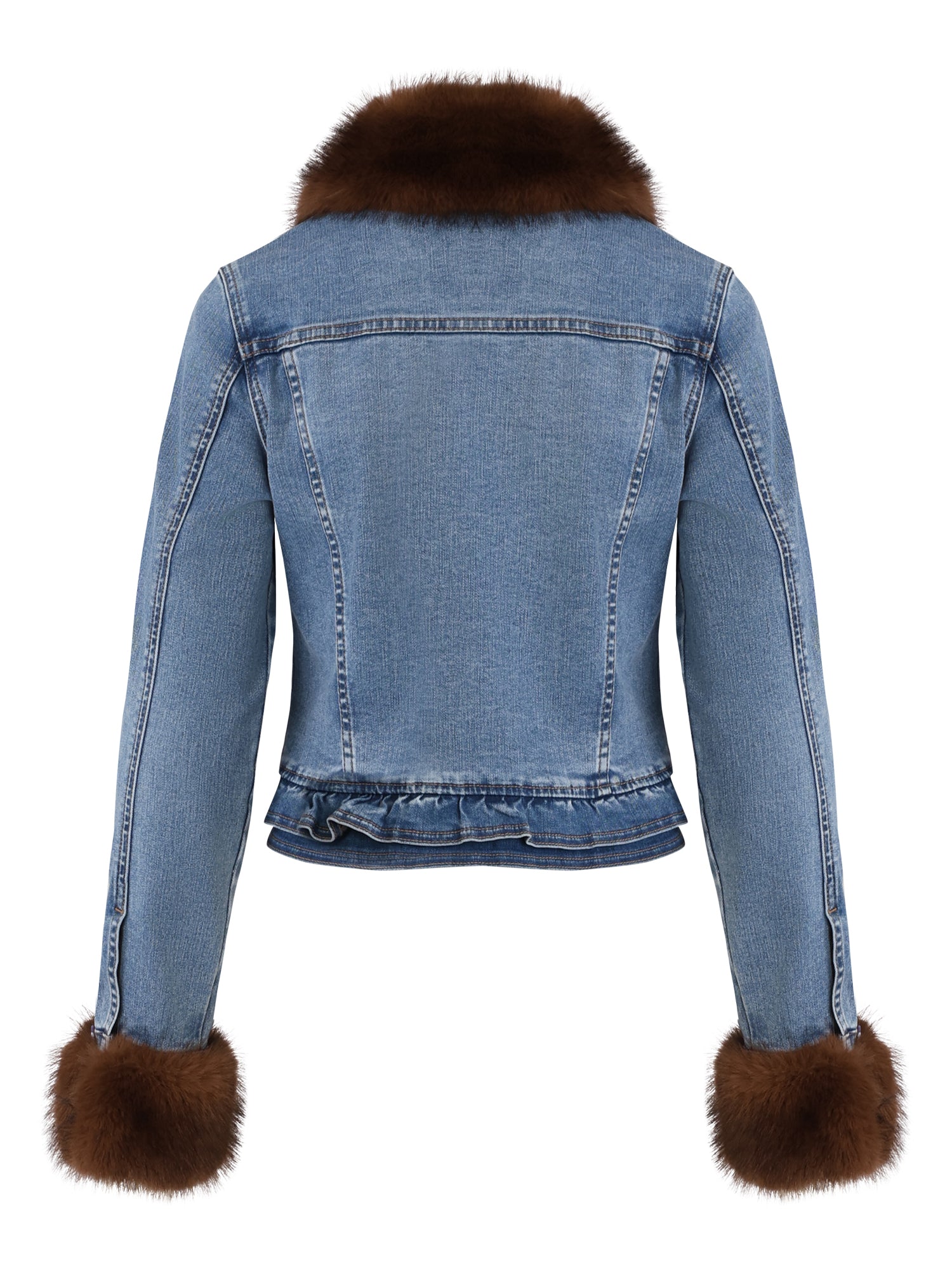Jeansjacke mit abnehmbarem Fellimitatkragen | hellblau-braun