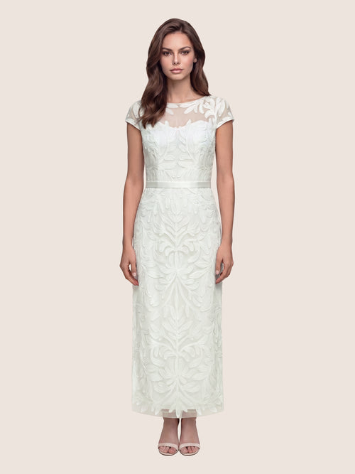 Meshkleid mit Stickerei und Satinband | creme image 1