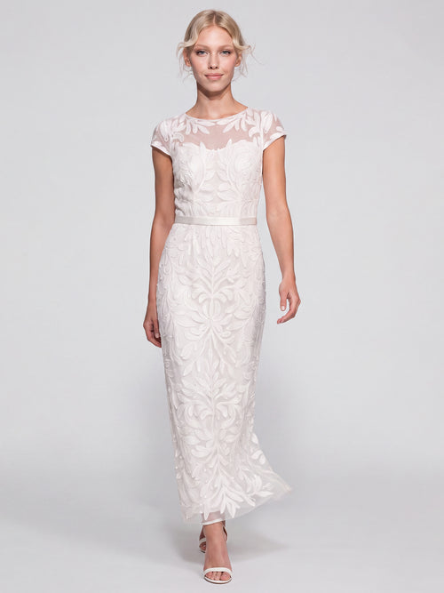 Meshkleid mit Stickerei und Satinband | creme image 1