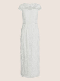 Meshkleid mit Stickerei und Satinband | creme