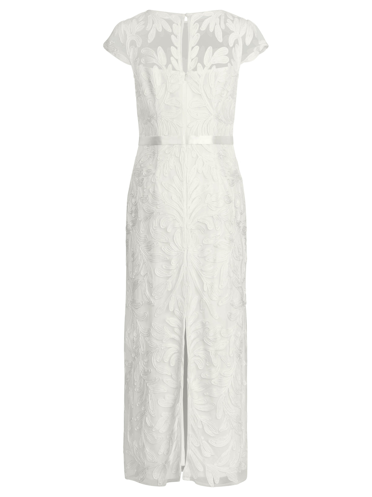 Meshkleid mit Stickerei und Satinband | creme