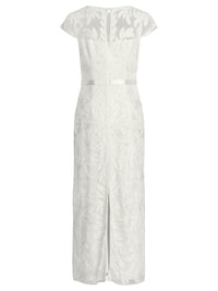 Meshkleid mit Stickerei und Satinband | creme