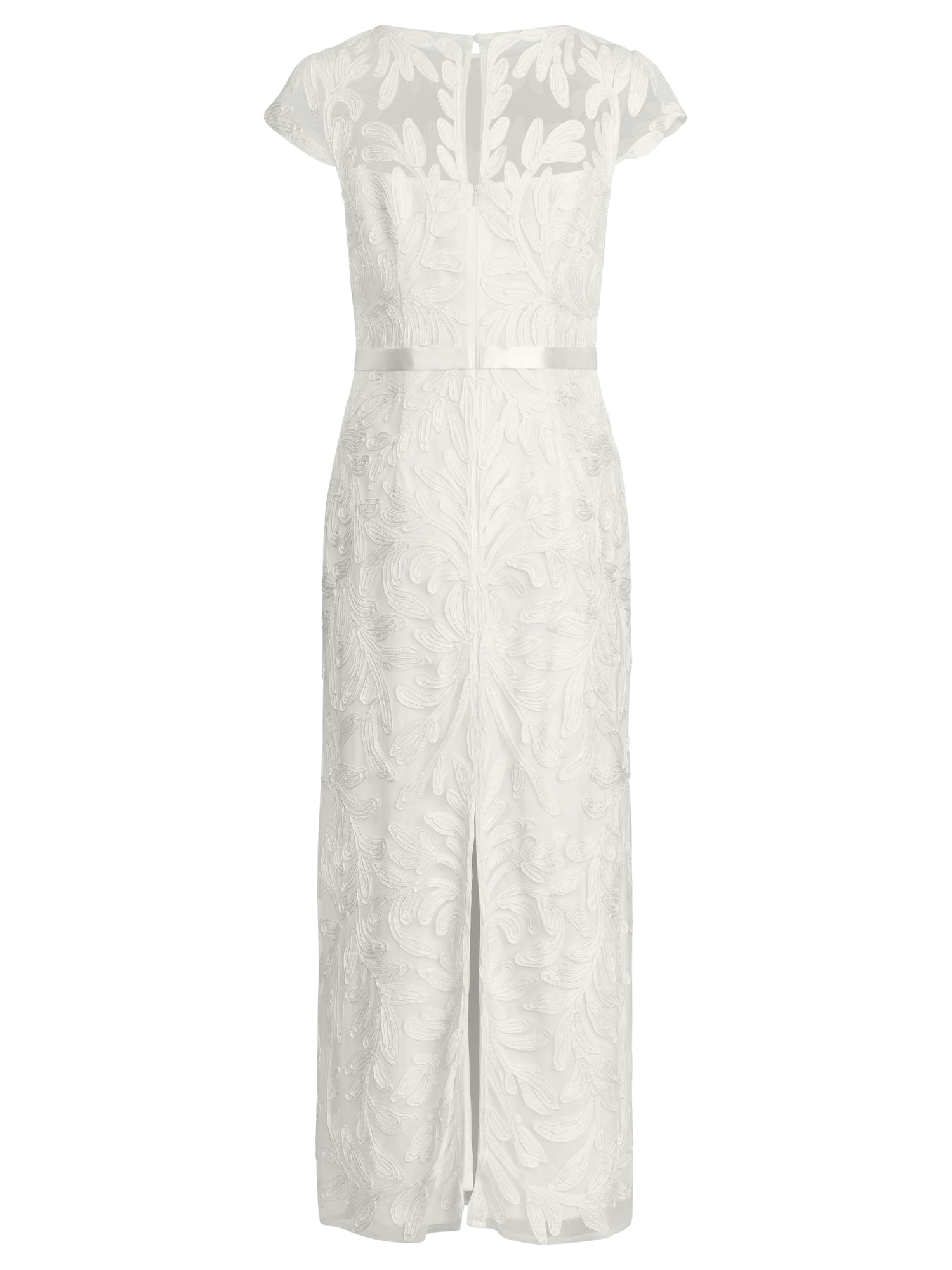 Meshkleid mit Stickerei und Satinband | creme