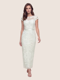 Meshkleid mit Stickerei und Satinband | creme
