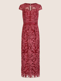 Meshkleid mit Stickerei und Satinband | weinrot