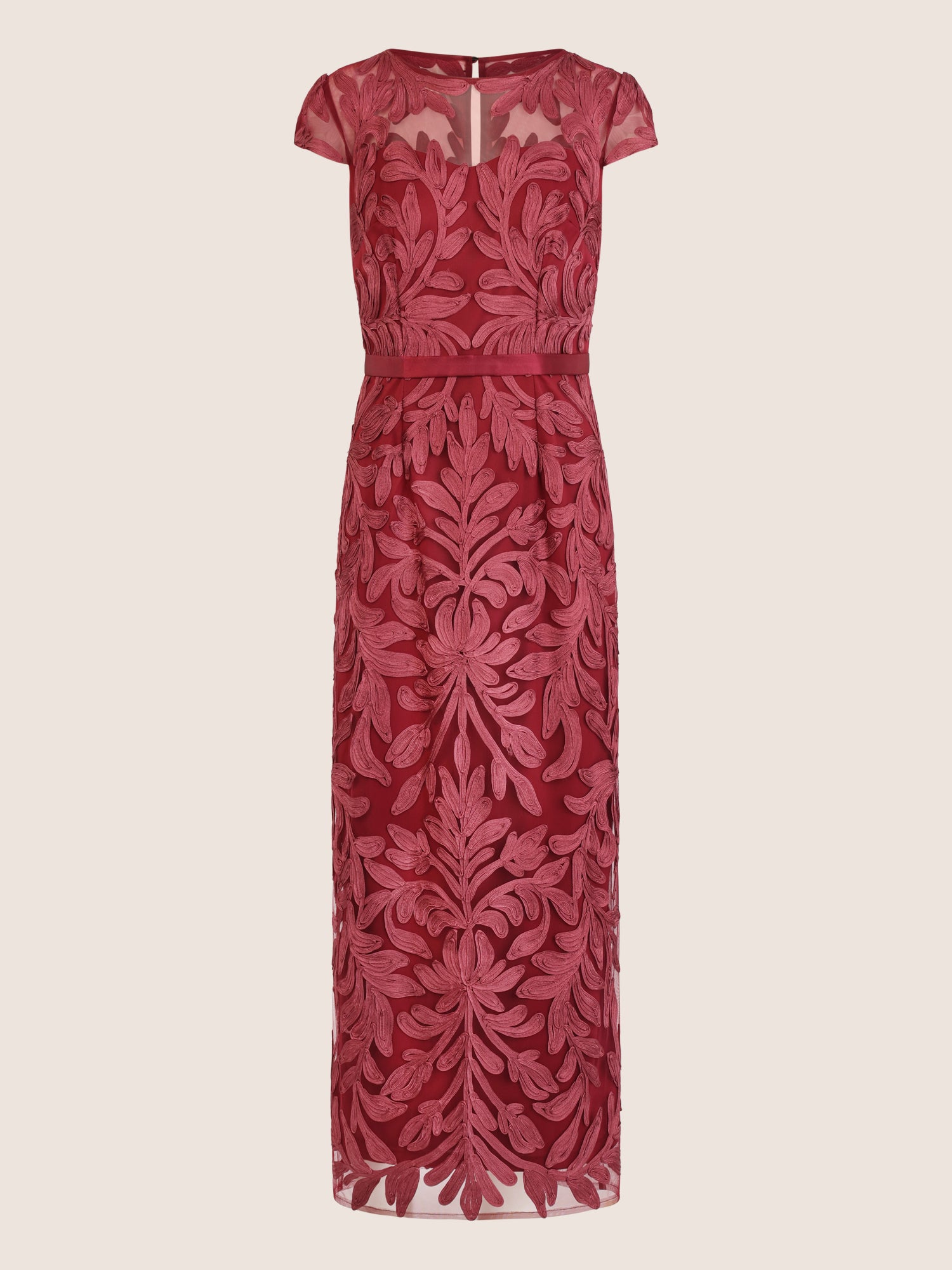 Meshkleid mit Stickerei und Satinband | weinrot