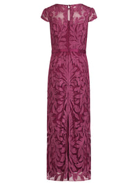 Meshkleid mit Stickerei und Satinband | weinrot
