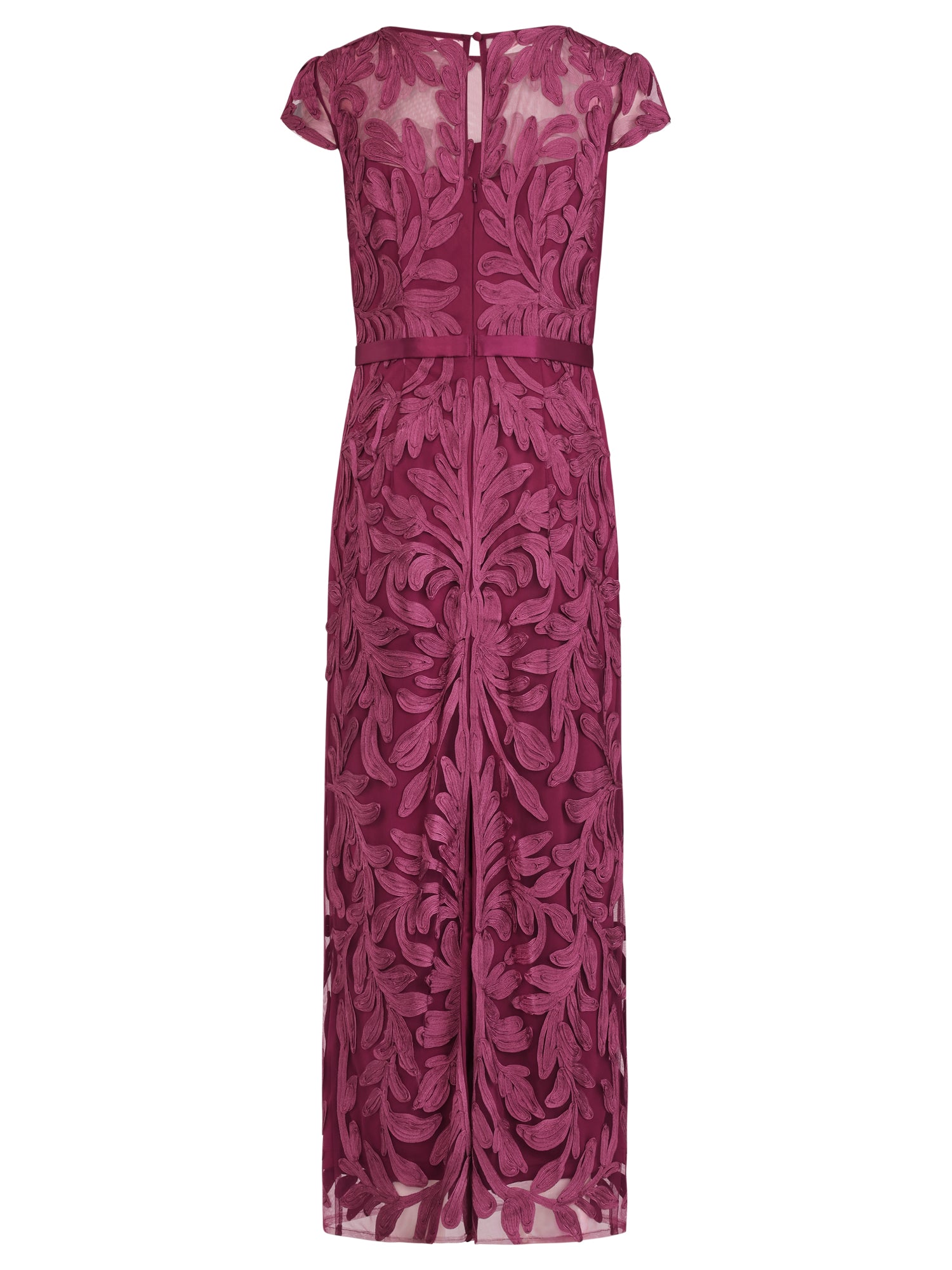 Meshkleid mit Stickerei und Satinband | weinrot