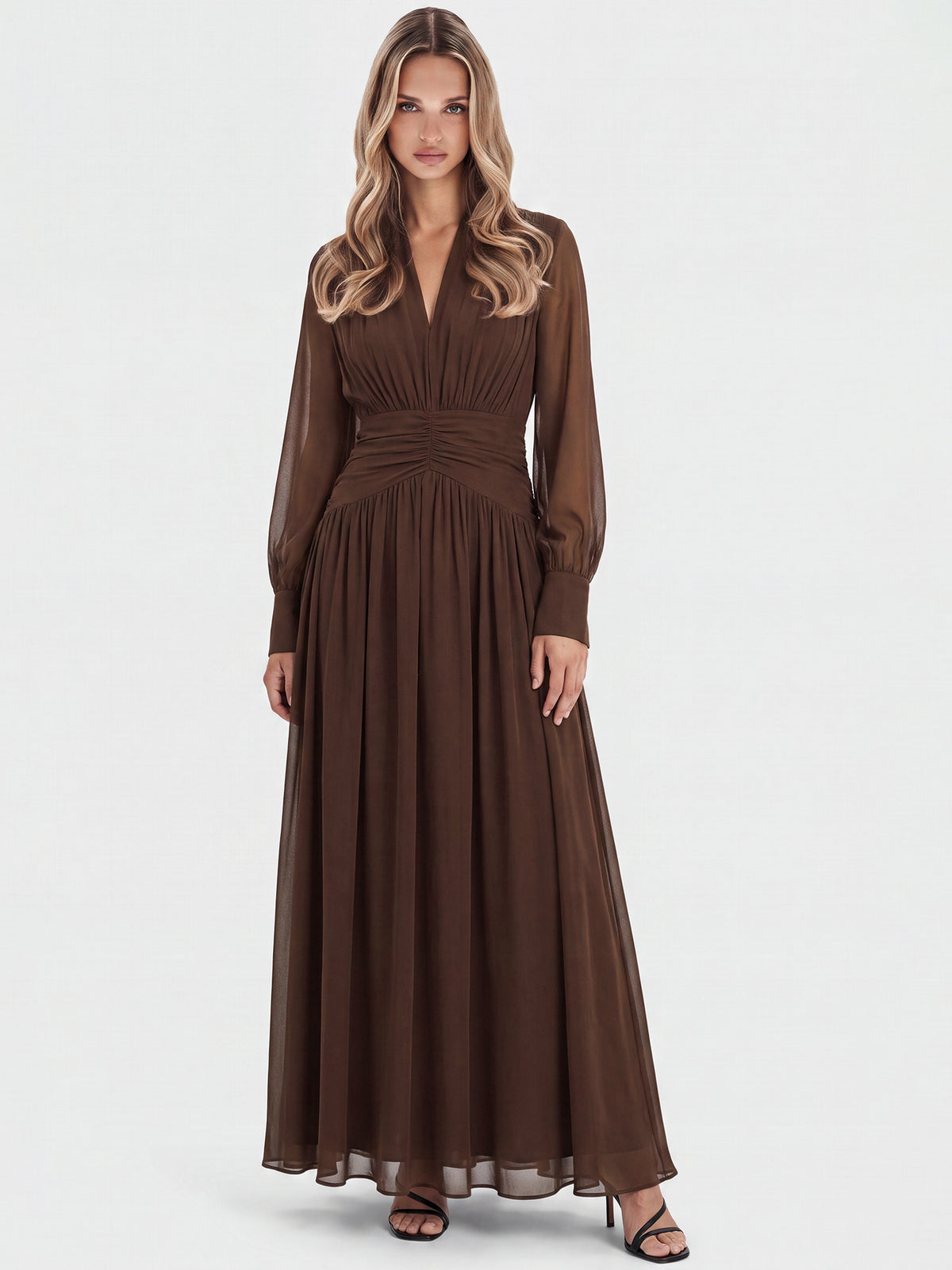 APART Chiffon-Abendkleid mit Raffungen | braun