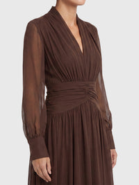 APART Chiffon-Abendkleid mit Raffungen | braun