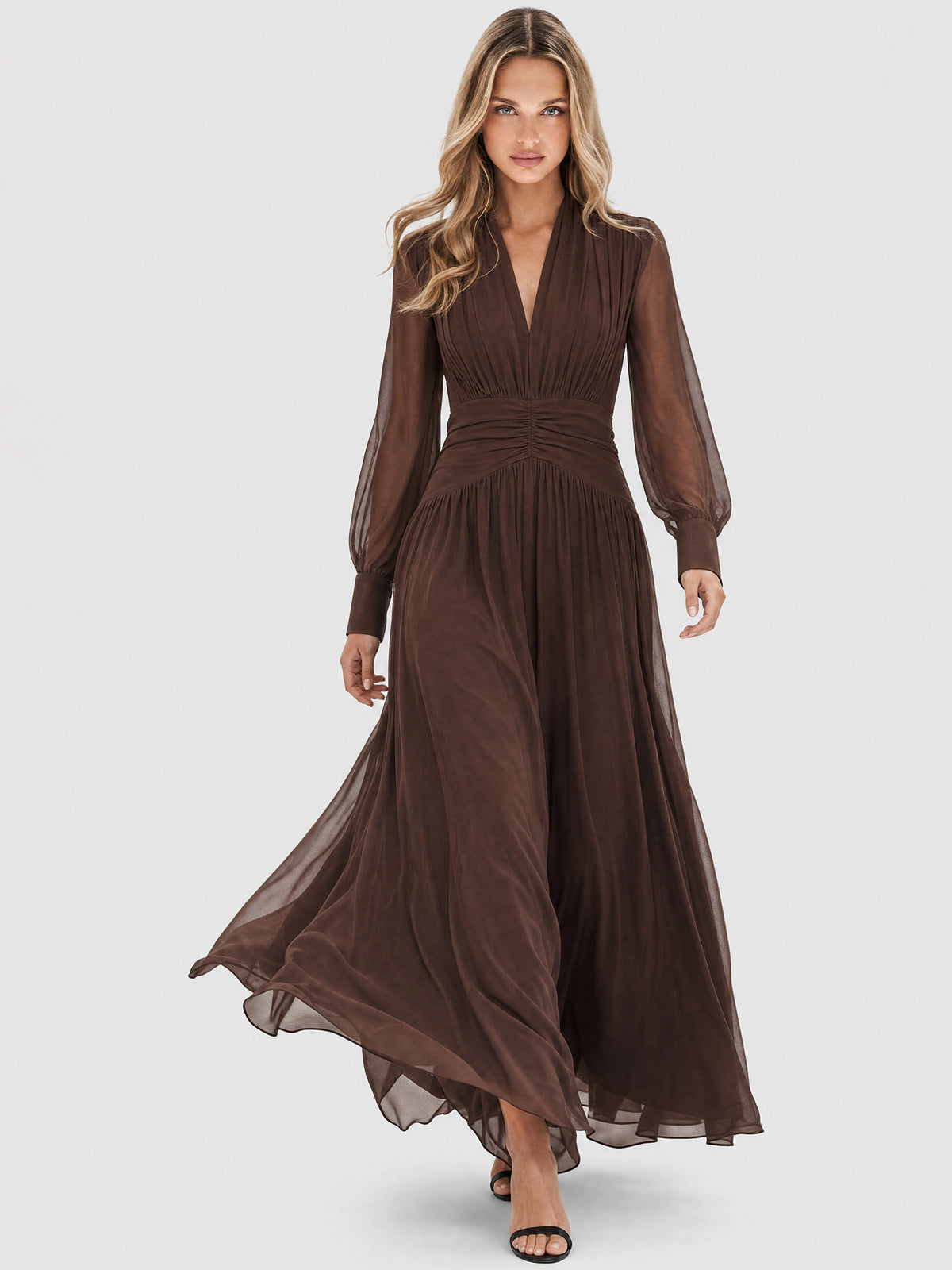 APART Chiffon-Abendkleid mit Raffungen | braun