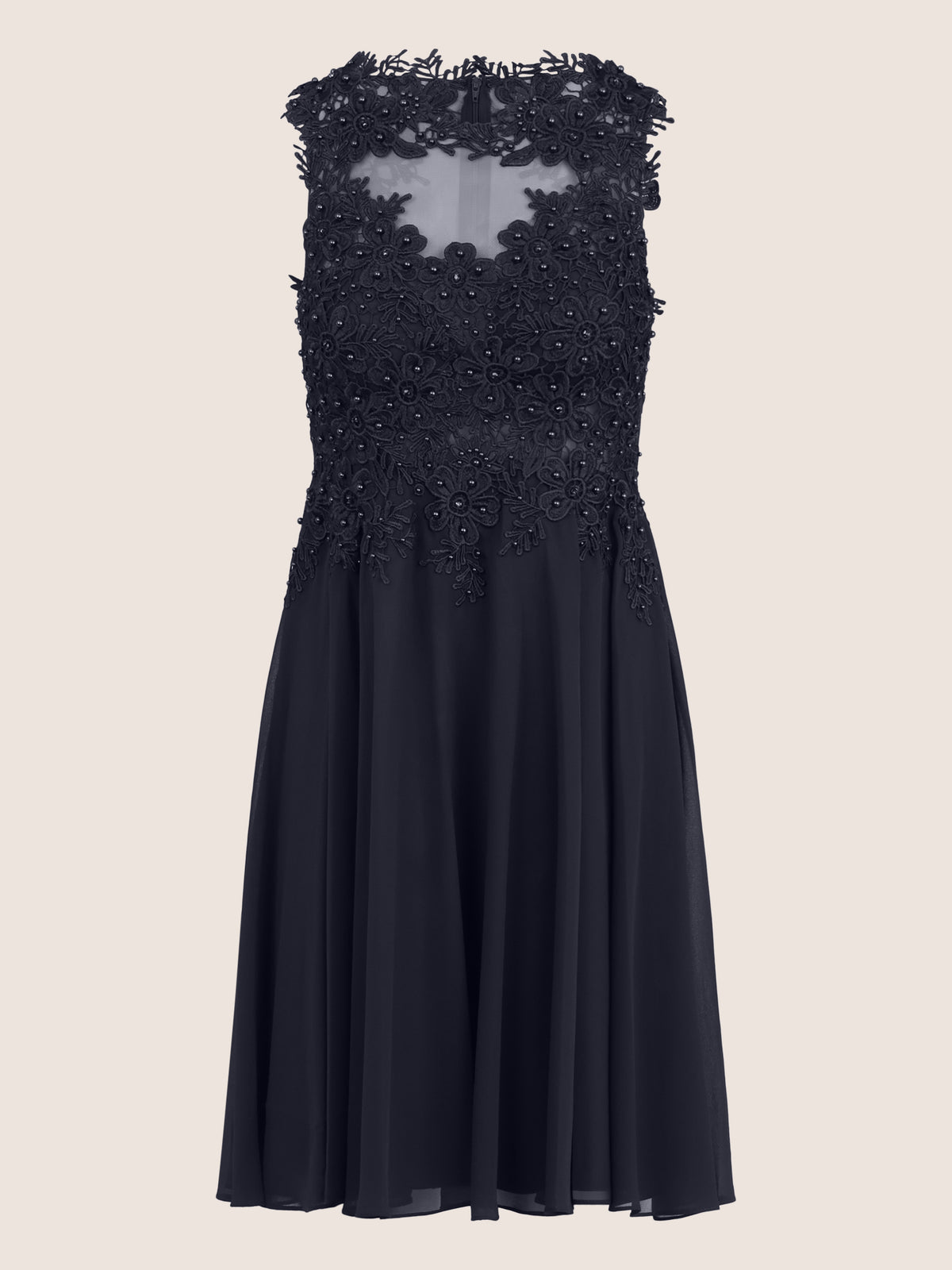 Brautkleid mit floraler Spitze und Chiffon | nachtblau
