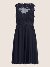 Brautkleid mit floraler Spitze und Chiffon | nachtblau