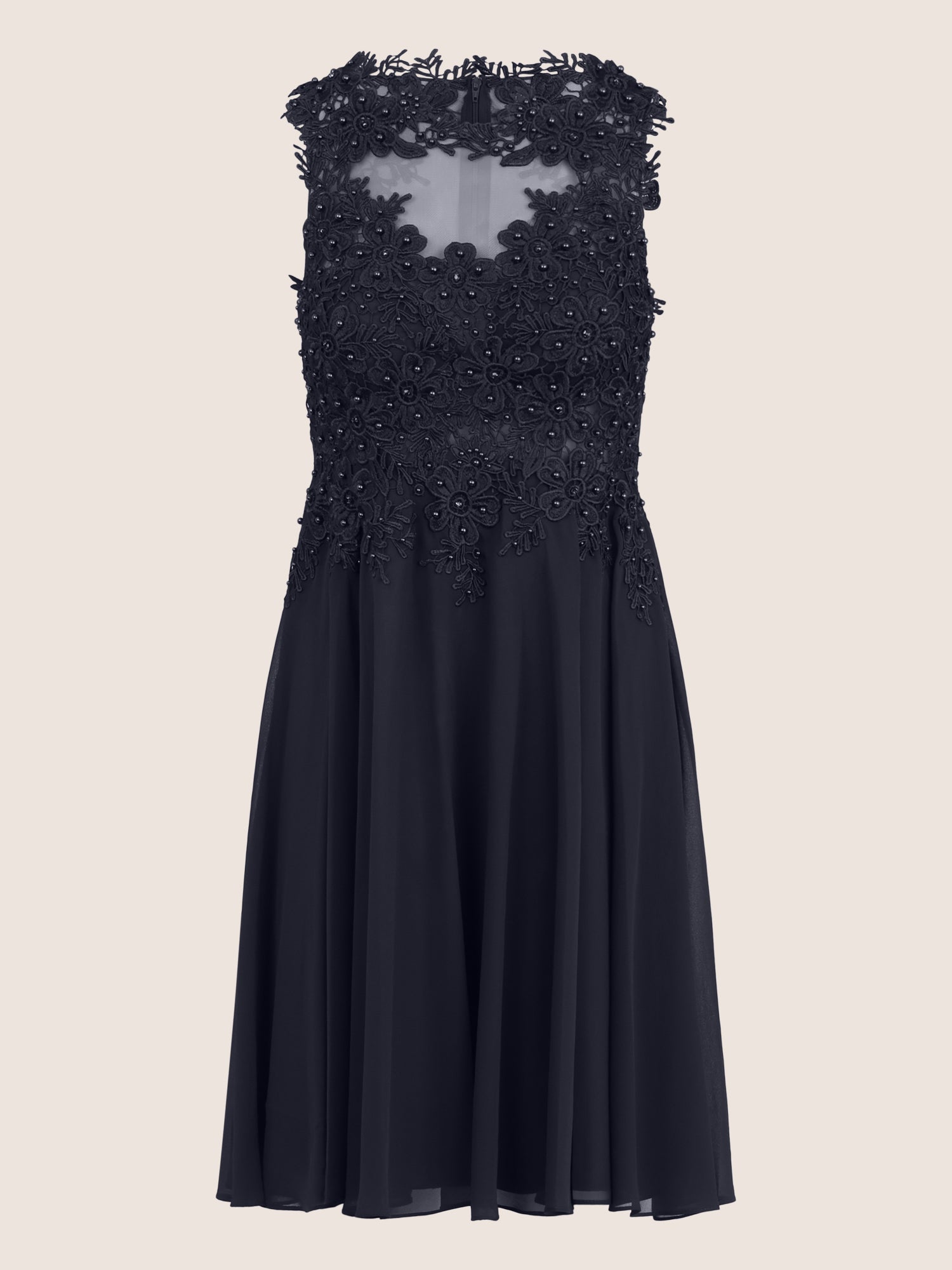 Brautkleid mit floraler Spitze und Chiffon | nachtblau