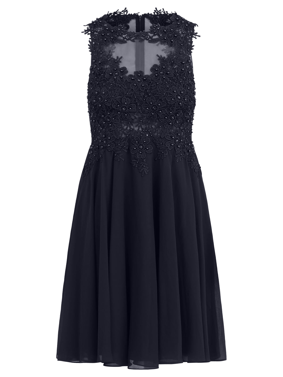 Kleid mit floraler Spitze und Chiffon | nachtblau