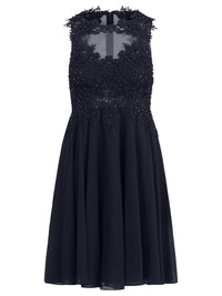 Kleid mit floraler Spitze und Chiffon | nachtblau