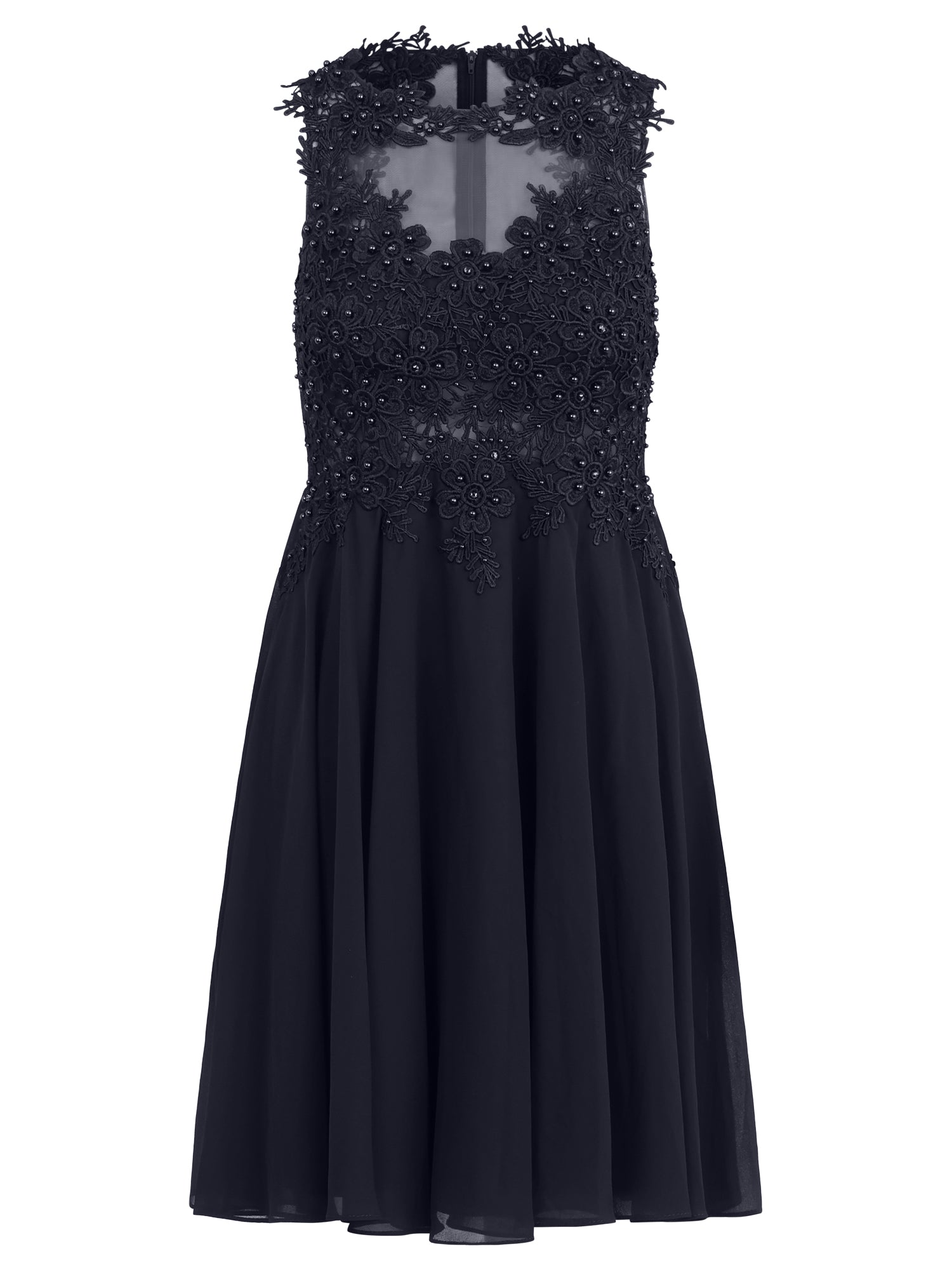 Kleid mit floraler Spitze und Chiffon | nachtblau