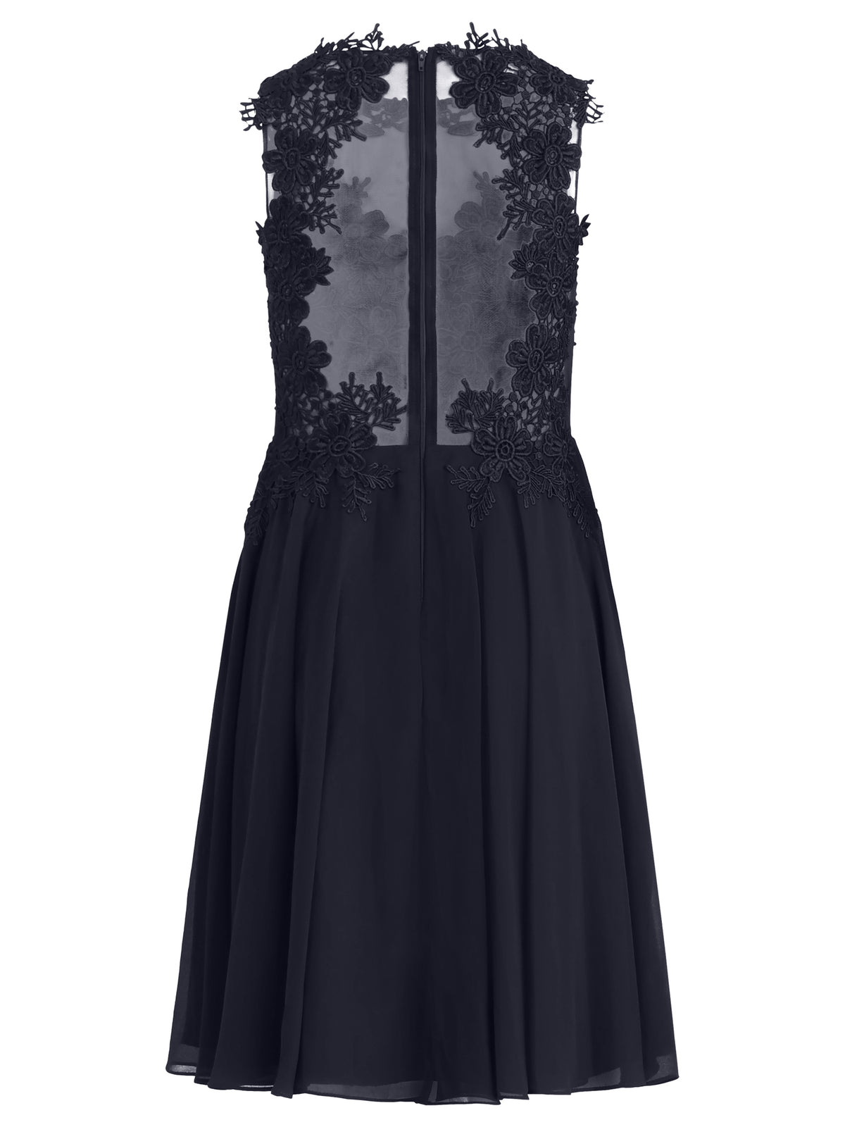 Kleid mit floraler Spitze und Chiffon | nachtblau