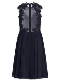 Kleid mit floraler Spitze und Chiffon | nachtblau