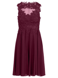 Kleid mit floraler Spitze und Chiffon | merlot