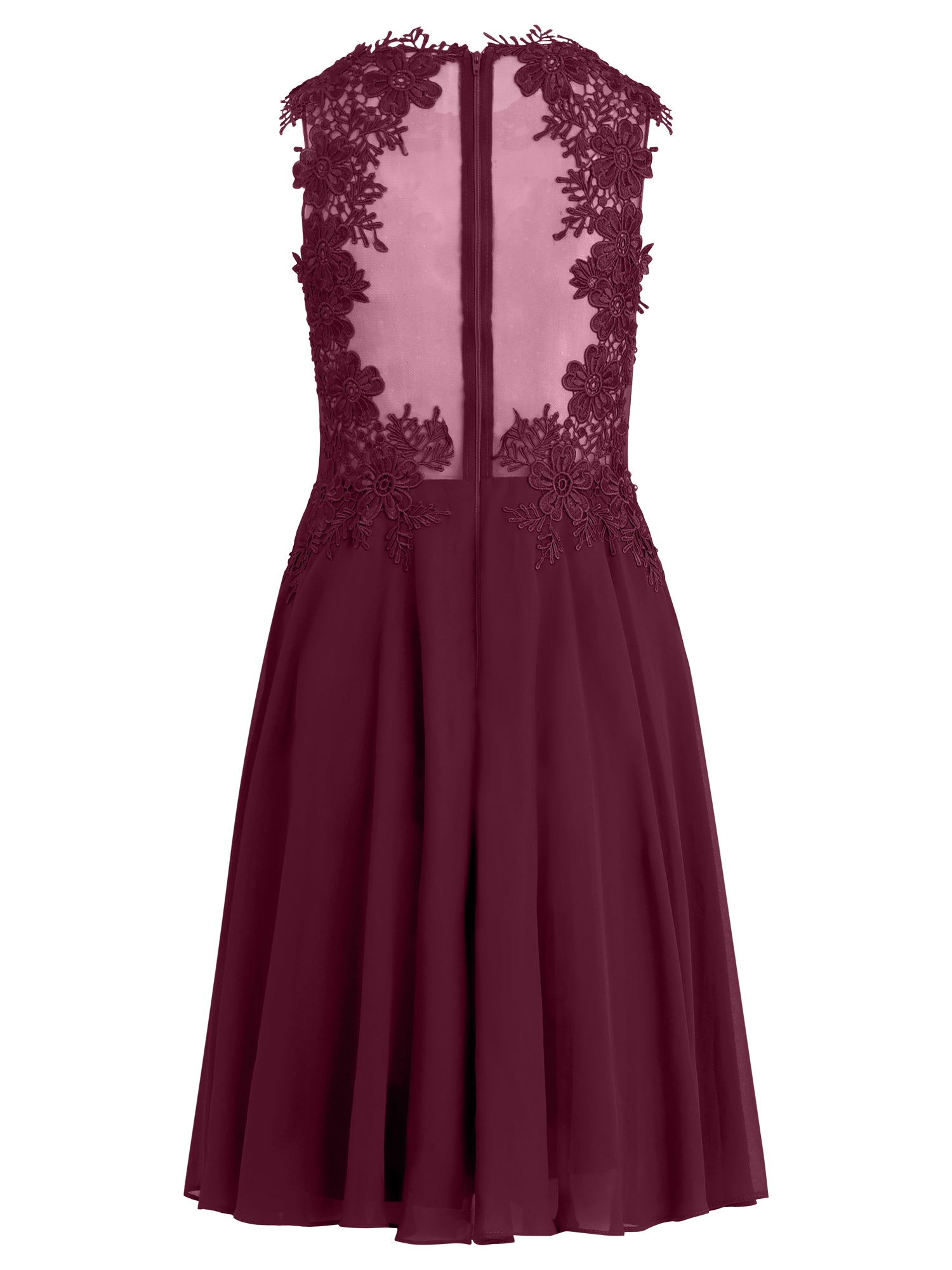 Kleid mit floraler Spitze und Chiffon | merlot
