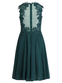 Kleid mit floraler Spitze und Chiffon | emerald