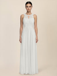 Brautkleid mit floraler Spitze und Chiffon | creme