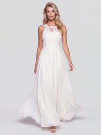 Brautkleid mit floraler Spitze und Chiffon | creme