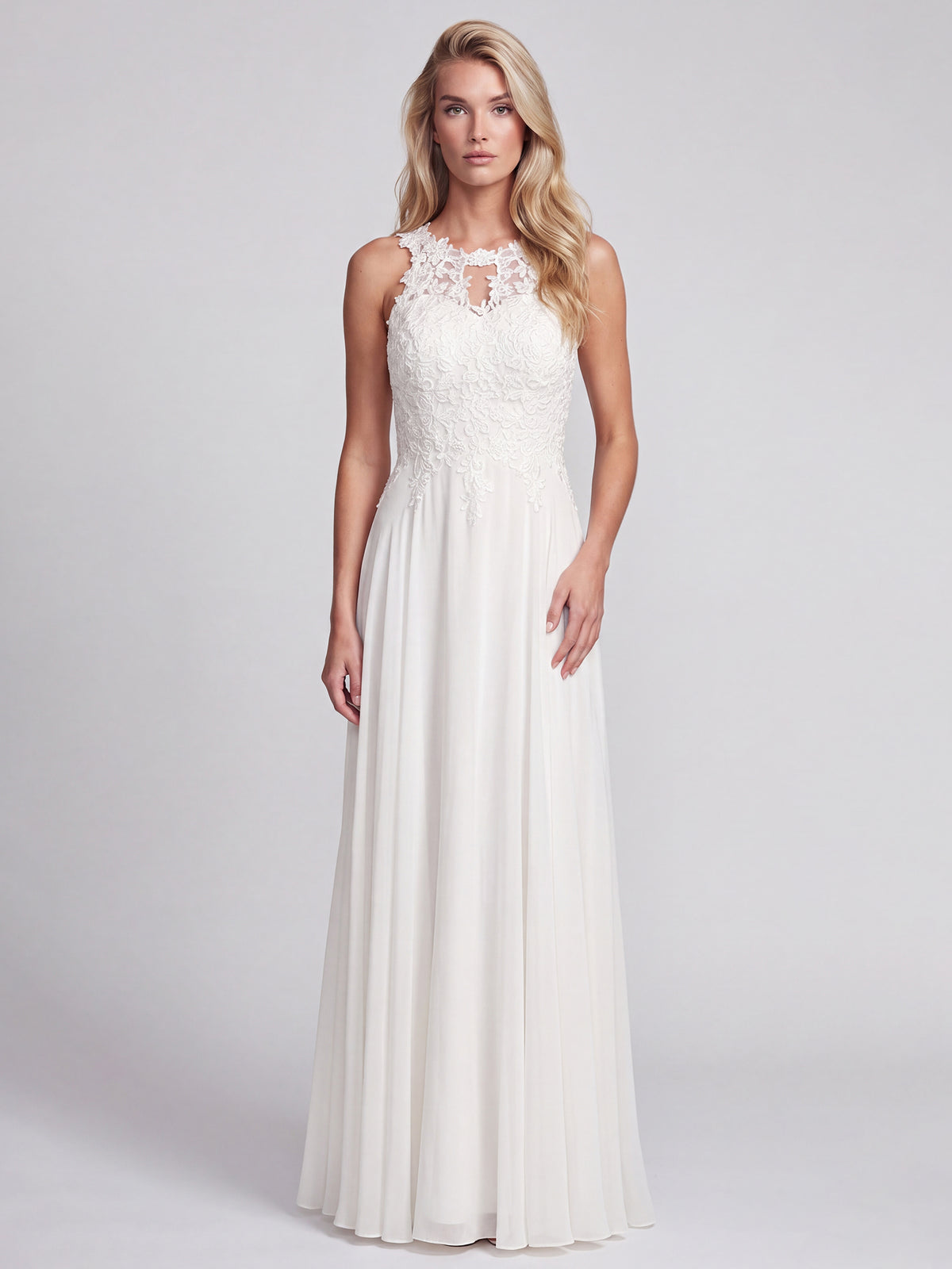 Brautkleid mit floraler Spitze und Chiffon | creme