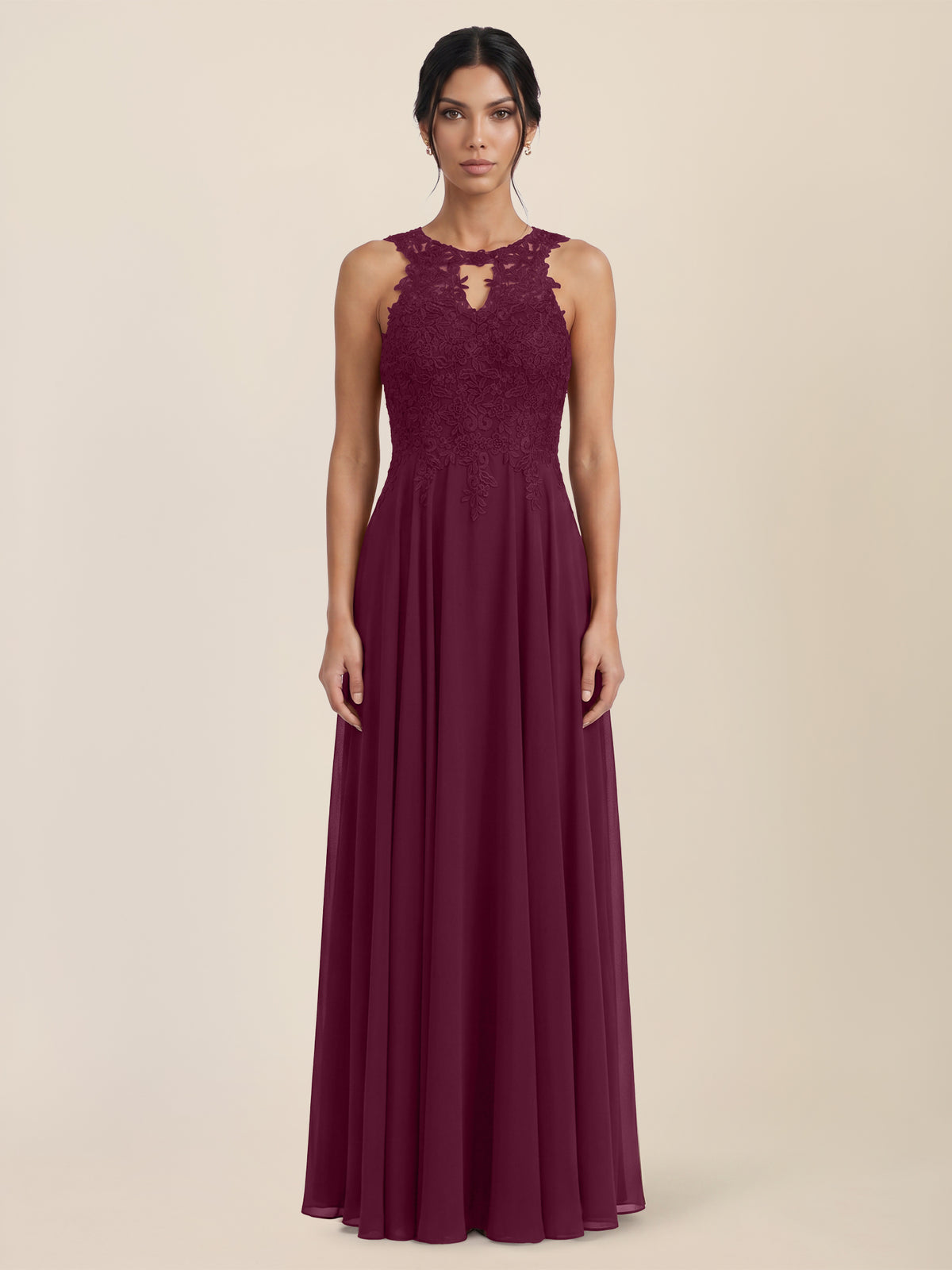 Brautkleid mit floraler Spitze und Chiffon | merlot