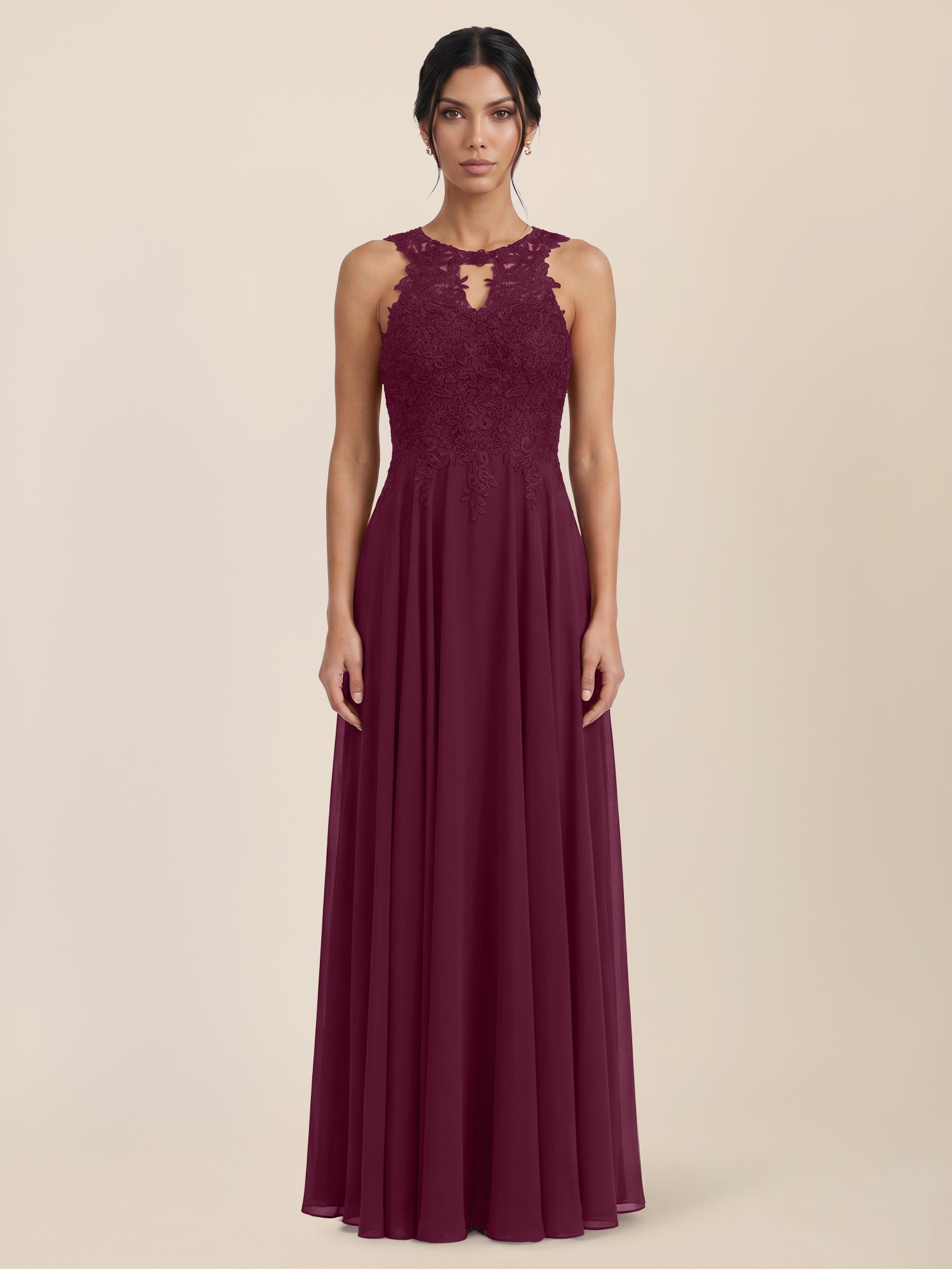 Brautkleid mit floraler Spitze und Chiffon | merlot