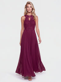 Kleid mit floraler Spitze und Chiffon | merlot